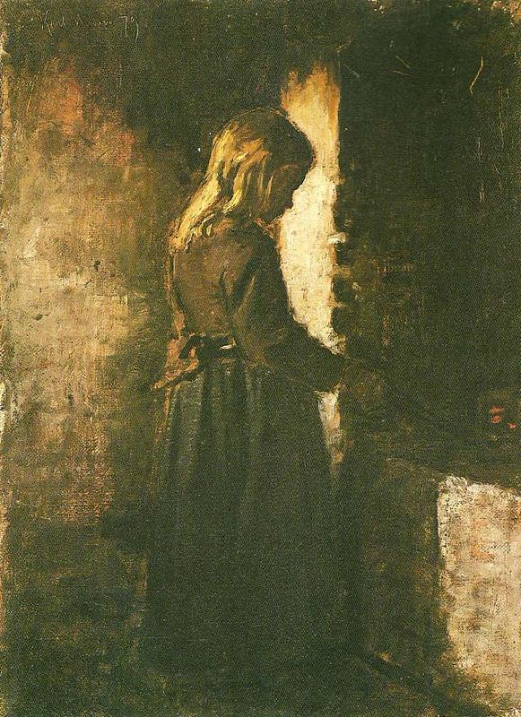 karl madsen lille pige ved et ildsted oil painting image